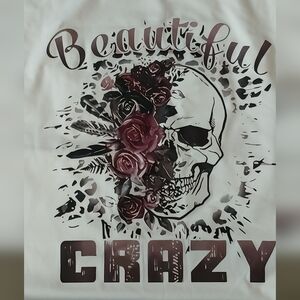Beautiful Crazy Floral Skull Graphic Tee - White